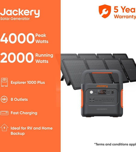 2000W Output/4000W Peak Solar Generator 1000 plus Expandable Push Button Start Battery Lifepo4 W/Two 100W Solar Panels