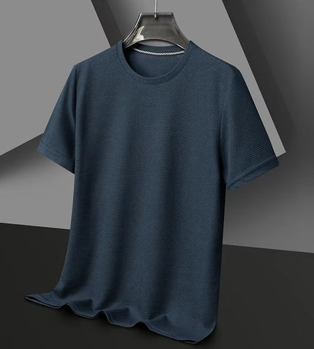 Short Sleeved Polo Shirshort Sleeved Waffle Solid Polot Fashion Splicing Men'S round Neck Top Cotton Daily Short Sleeved T-Shirt