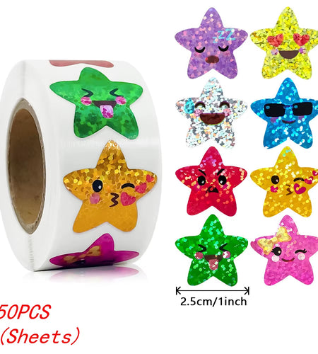 50-500Pcs Colorful Star Stickers for Kids Reward School Classroom Adhesive Holographic Star Stickers for Teachers DIY Craft