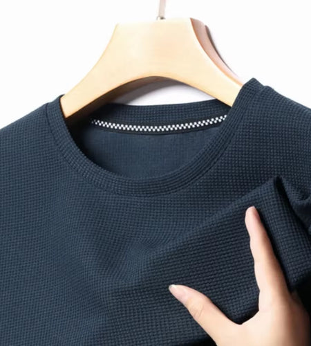 Short Sleeved Polo Shirshort Sleeved Waffle Solid Polot Fashion Splicing Men'S round Neck Top Cotton Daily Short Sleeved T-Shirt