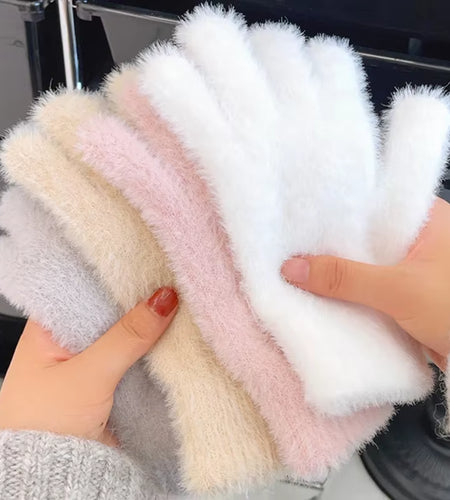 Fashion Winter Mink Velvet Five Finger Gloves Plush Warm Cold-Proof Gloves Women Outdoors Cycling Solid Color Wistiti Mittens